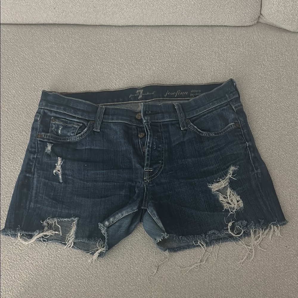 7 For All Mankind Blue Distressed Jean Shorts